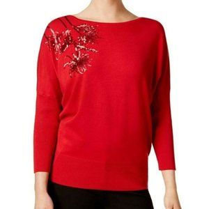 Alfani Women's Sequined Embroidered Dolman-Sleeve Sweater